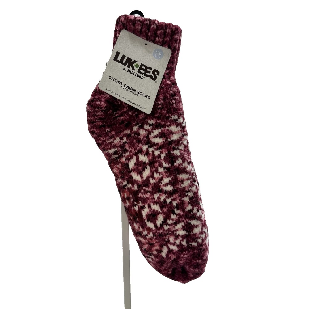 MUK LUKS Womens Cabin Cozy Soft Relax Socks L/XL 8-10 Non Skid Bottom Burgundy